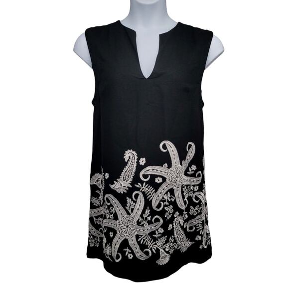 Anthropologie Maeve Black Embroidered Dress Size 6‎ Boho Chic V-Neck Shift Tunic - Picture 1 of 8